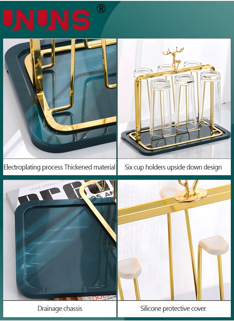 Coffee Mug Holder,Deer Shaped Cup Drying Rack With Detachable Drain Tray,Bottle Drying Rack Stand With 6 Hooks And Silicone Holder Pads,Mug Organizer