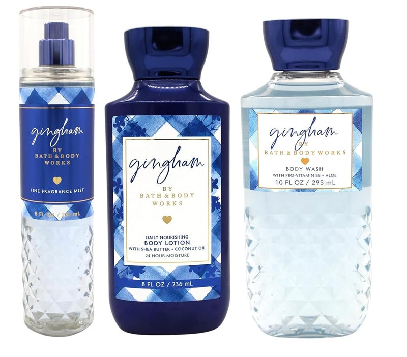 Generic Gingham Gift Set by Bath Body Works Fine Fragrance Mist Body Wash and Body Lotion Full Size