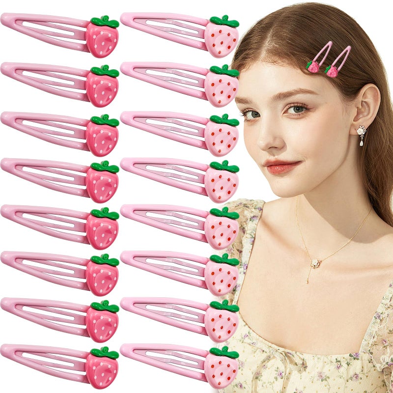 20 PCS Cute Strawberry Pink Y2K Hair Clips Metal Snap Hair Barrettes for Women Hair Accessories for Women Girls Sweet Bangs Clip 2000s Decorative Hair Clips Y2k Accessories