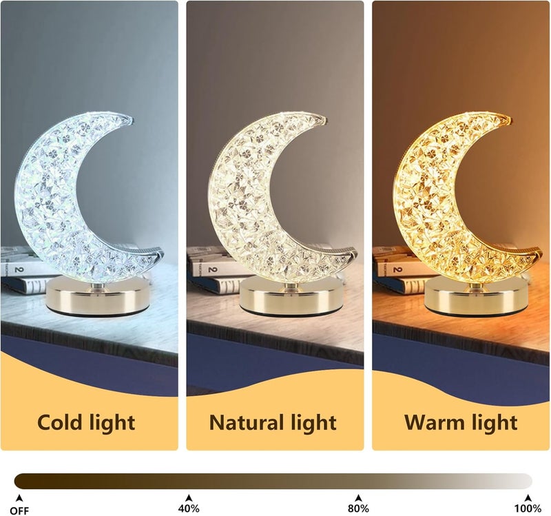 Eworld Moon Night Light, 3-Color Dimmable Touch Rechargeable Crescent Table Lamp - Image 3
