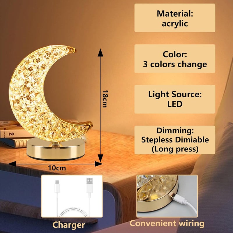 Eworld Moon Night Light, 3-Color Dimmable Touch Rechargeable Crescent Table Lamp - Image 2