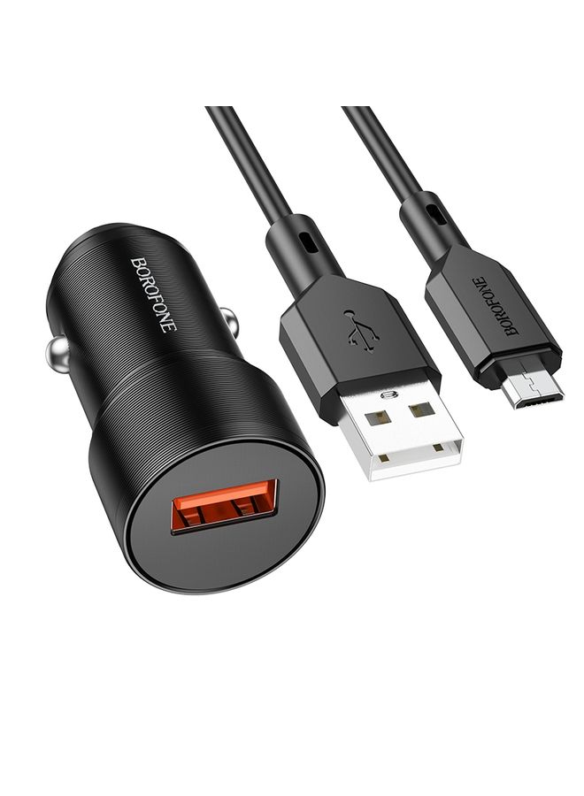 بيوينتي BOROFONE BZ19A Wisdom QC3.0 USB Port Fast Charging Car Charger with USB to Micro USB Cable(Black) - Image 1