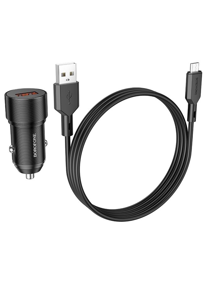 بيوينتي BOROFONE BZ19A Wisdom QC3.0 USB Port Fast Charging Car Charger with USB to Micro USB Cable(Black) - Image 2