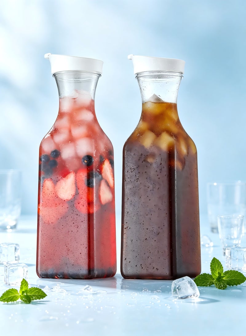 لوبيتيز 1500ml حاوية من البلاستيك المشروبات ، مع غطاء الوجه ، 2 حزمة مربع كأس المشروبات شفافة ، ومكافحة تسرب زجاجة من البلاستيك ، الشاي المثلج ، عصير الفاكهة ، المشروبات الباردة ، فقط غسل اليدين - Image 1