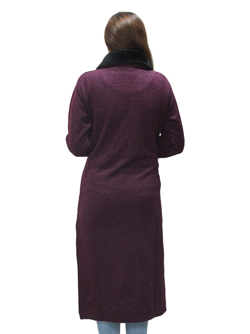 Matelco Women's Wool Straight Kurti for Winters (Ad04Caz45_Large, Wine) - Image 2