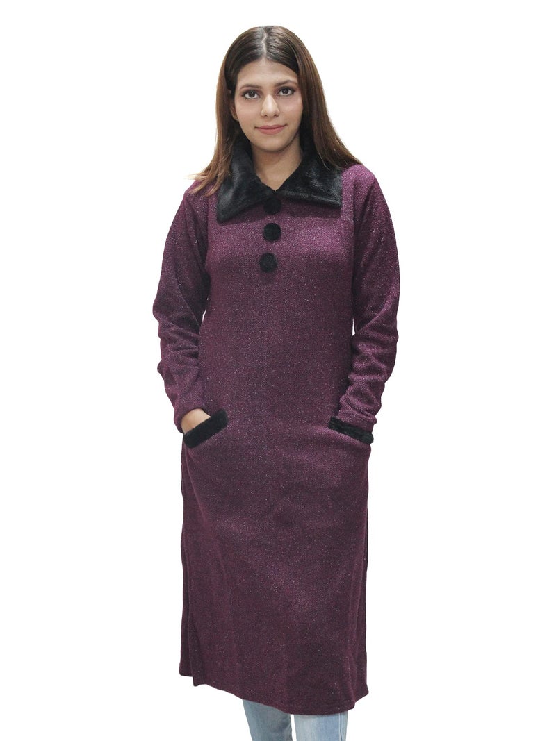 Matelco Women's Wool Straight Kurti for Winters (Ad04Caz45_Large, Wine) - Image 5