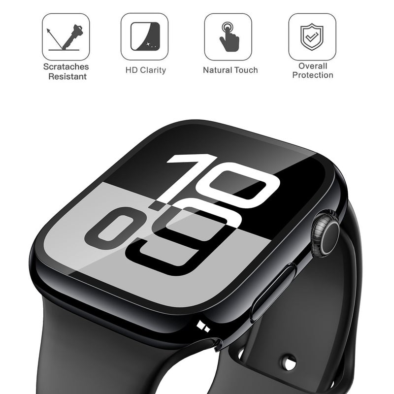 Misxi 2 Pack Tempered Glass Case Compatible for Apple Watch Series 11 (2025) Series 10 46mm, Hard PC Screen Protector Overall Protection Scratch-Resistant Cover for iWatch, 1 Jet Black + 1 Transparent - Image 3