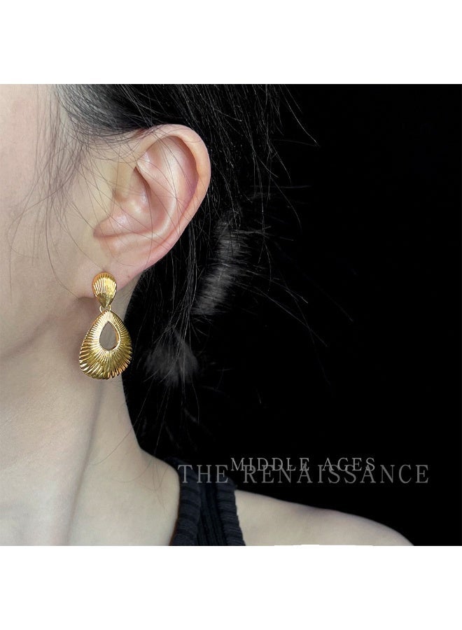 【Lava Gold】Hollow Drop Earrings: Matte Gold Embossed Texture Earrings, Retro Hollow Drop Design - Image 1