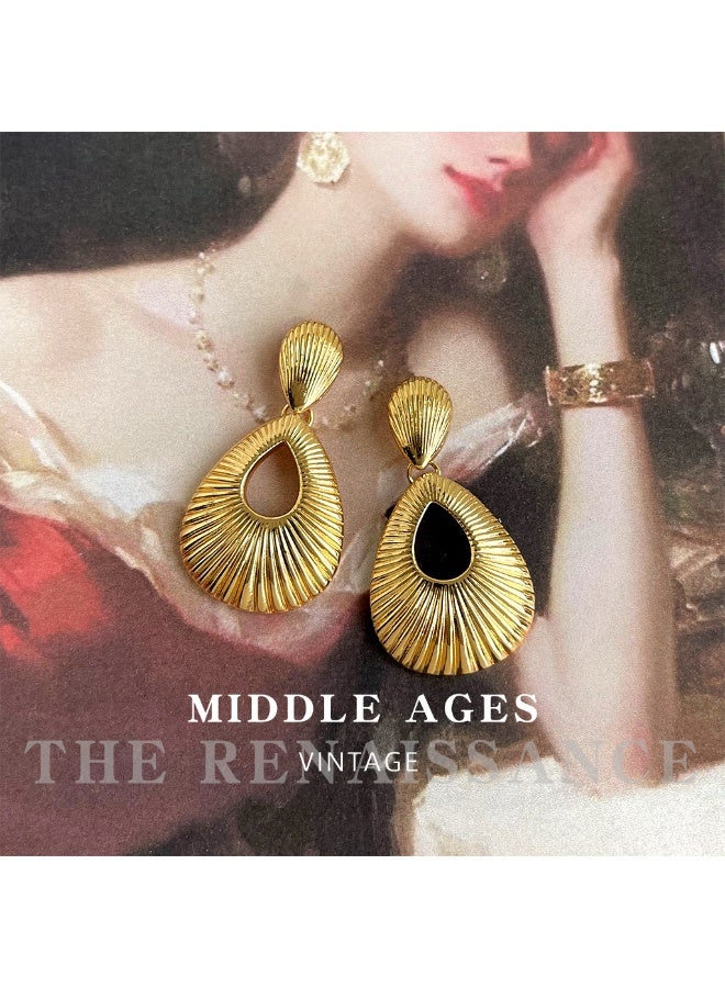 【Lava Gold】Hollow Drop Earrings: Matte Gold Embossed Texture Earrings, Retro Hollow Drop Design - Image 2