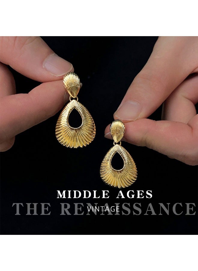 【Lava Gold】Hollow Drop Earrings: Matte Gold Embossed Texture Earrings, Retro Hollow Drop Design - Image 3
