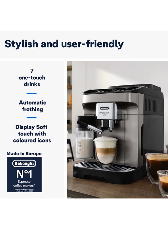 ديلونجي ماكينة قهوة De'Longhi MAGNIFICA EVO الأوتوماتيكية بالكامل من الحبة إلى الكوب، مع أكثر من 12 وظيفة، مثالية لتحضير الإسبريسو، الأمريكانو، الكابتشينو، اللاتيه، الماكياتو، والعديد من وصفات القهوة الأخرى، موديل 1.8 L 1450 W ECAM290.81.TB أسود - Image 4