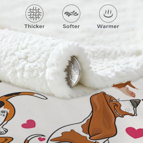 BlessLiving Basset Hound Blanket 50x60 Inches with Red Hearts, 3D Animal Print Plush & Sherpa Dual Sided Throw - Ultra Warm Soft Fleece Blanket for Adults, Kids, Pet Lovers, Cute Dog Gift - Image 5