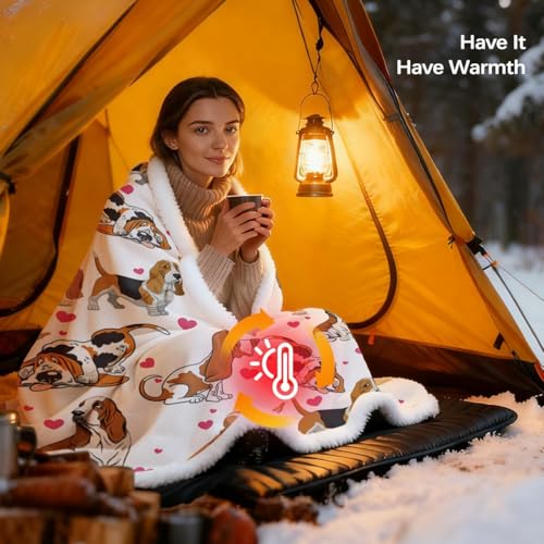 BlessLiving Basset Hound Blanket 50x60 Inches with Red Hearts, 3D Animal Print Plush & Sherpa Dual Sided Throw - Ultra Warm Soft Fleece Blanket for Adults, Kids, Pet Lovers, Cute Dog Gift - Image 3