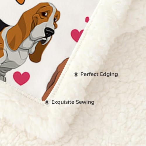 BlessLiving Basset Hound Blanket 50x60 Inches with Red Hearts, 3D Animal Print Plush & Sherpa Dual Sided Throw - Ultra Warm Soft Fleece Blanket for Adults, Kids, Pet Lovers, Cute Dog Gift - Image 4