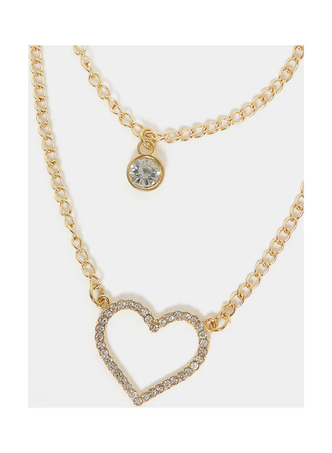 Styli Embellished Drop Heart Layered Necklace