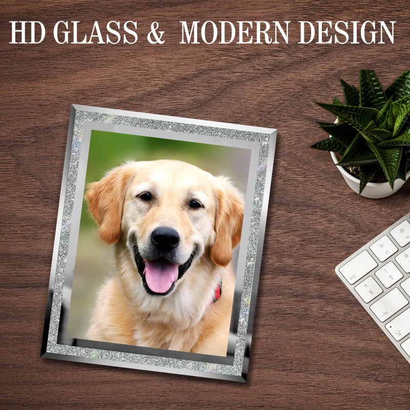 HIKWADERY 8x10 Picture Frames Silver - Set of 2  Sparkle Real Glass 8 by 10 Photo Frame Mirrored Edge Great Gift  for Tabletop or Wall Display (8 x 10  Glitter Silver) - Image 3