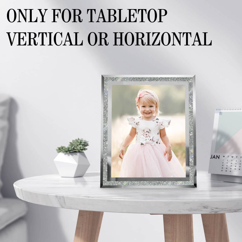 HIKWADERY 8x10 Picture Frames Silver - Set of 2  Sparkle Real Glass 8 by 10 Photo Frame Mirrored Edge Great Gift  for Tabletop or Wall Display (8 x 10  Glitter Silver) - Image 4