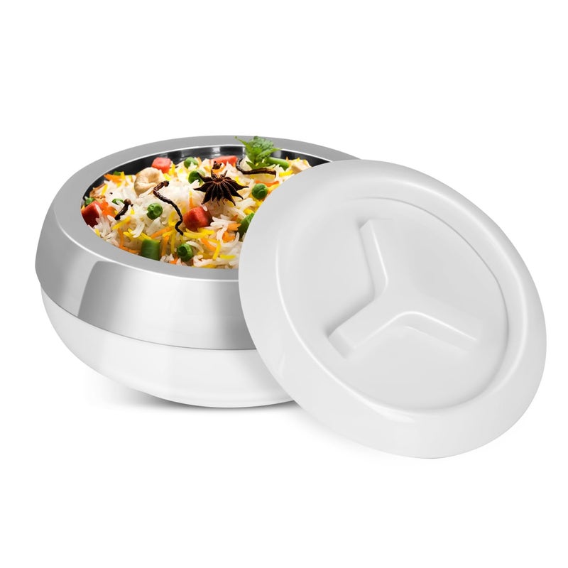 JAYPEE Palazio 800 Ultra Inner Stainless Steel Casserole |Pu Insulated Lockable Lid Food Grade Rustproof Hotbox for Kitchen |Hot Pot for Rice |Stackable |Ideal for Gifting | Capacity 800 ml, White - Image 1