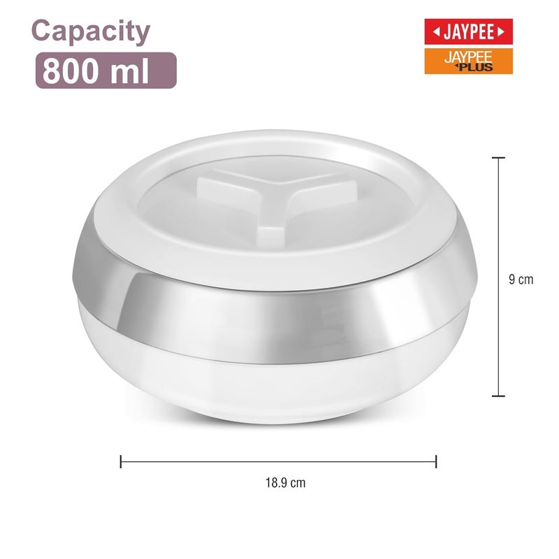 JAYPEE Palazio 800 Ultra Inner Stainless Steel Casserole |Pu Insulated Lockable Lid Food Grade Rustproof Hotbox for Kitchen |Hot Pot for Rice |Stackable |Ideal for Gifting | Capacity 800 ml, White - Image 3