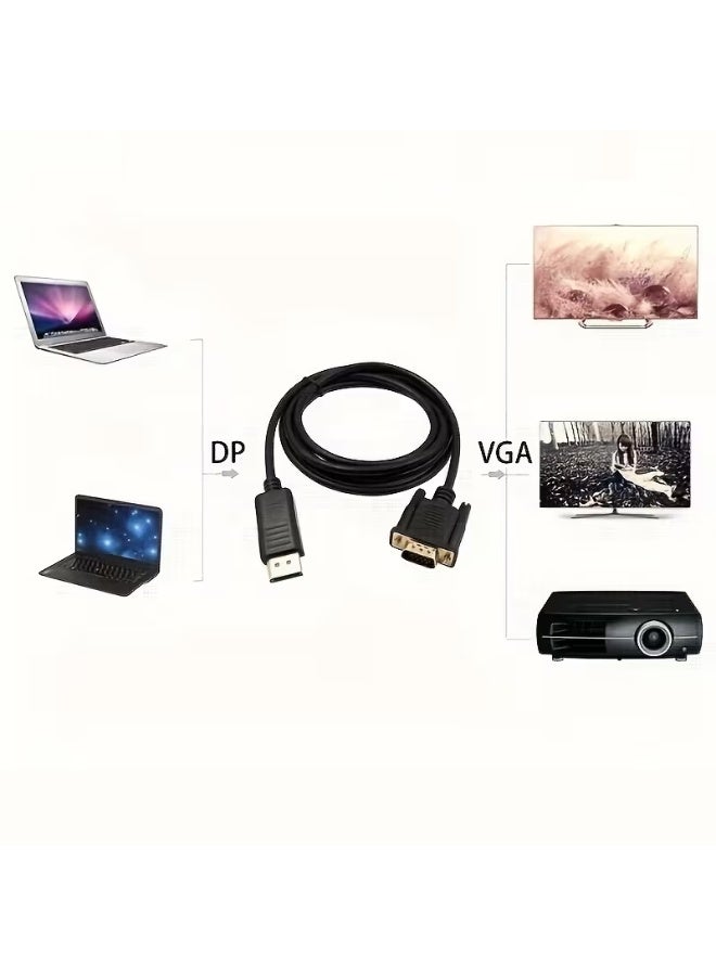 Bright 1.8M DisplayPort to VGA Cable Full HD 1080P – DP to VGA Adapter Cord for PC, Laptop, Monitor & Projector – Black - Image 5