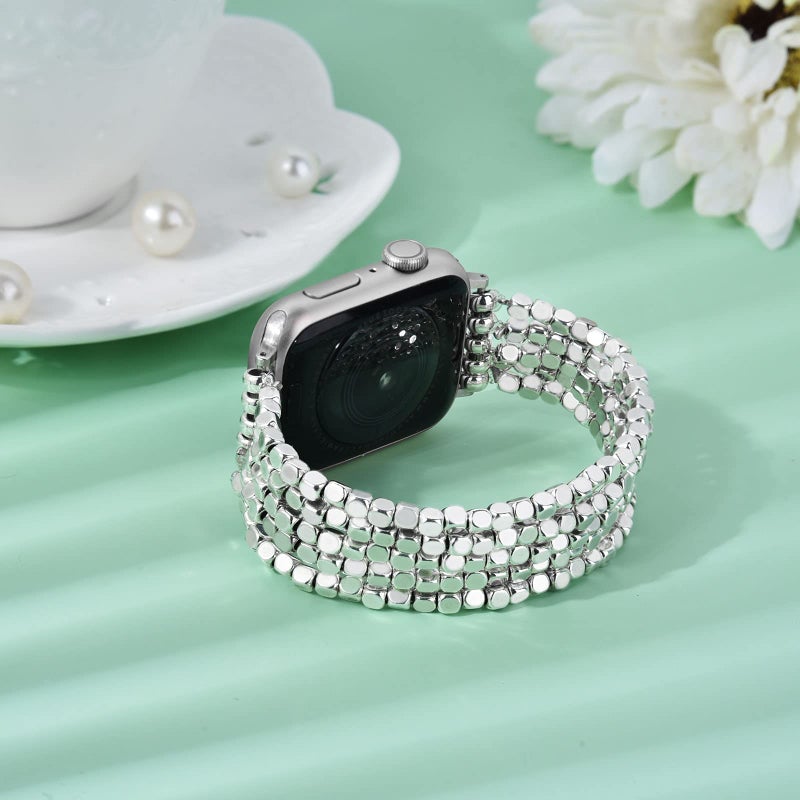 MOFREE Bracelet Compatible with Apple Watch Bracelet Band 41mm/40mm/38mm/42mm/44mm/45mm Series 9 8 7 6 SE 5 Women Fashion Handmade Elastic Stretch Beaded Strap for iWatch Series 4/3/2/1 - Image 3