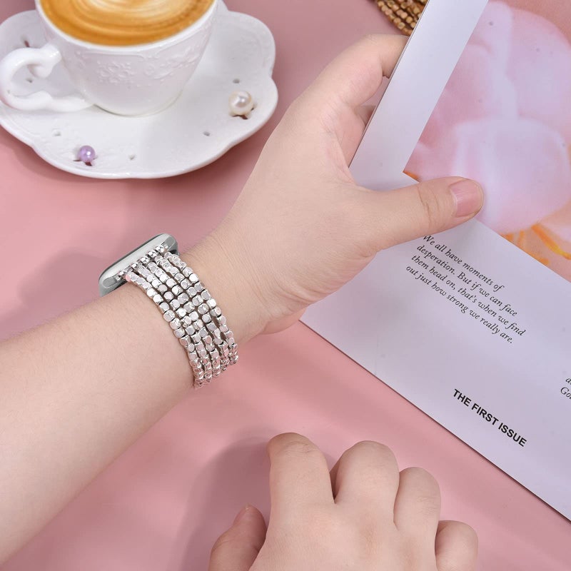 MOFREE Bracelet Compatible with Apple Watch Bracelet Band 41mm/40mm/38mm/42mm/44mm/45mm Series 9 8 7 6 SE 5 Women Fashion Handmade Elastic Stretch Beaded Strap for iWatch Series 4/3/2/1 - Image 2