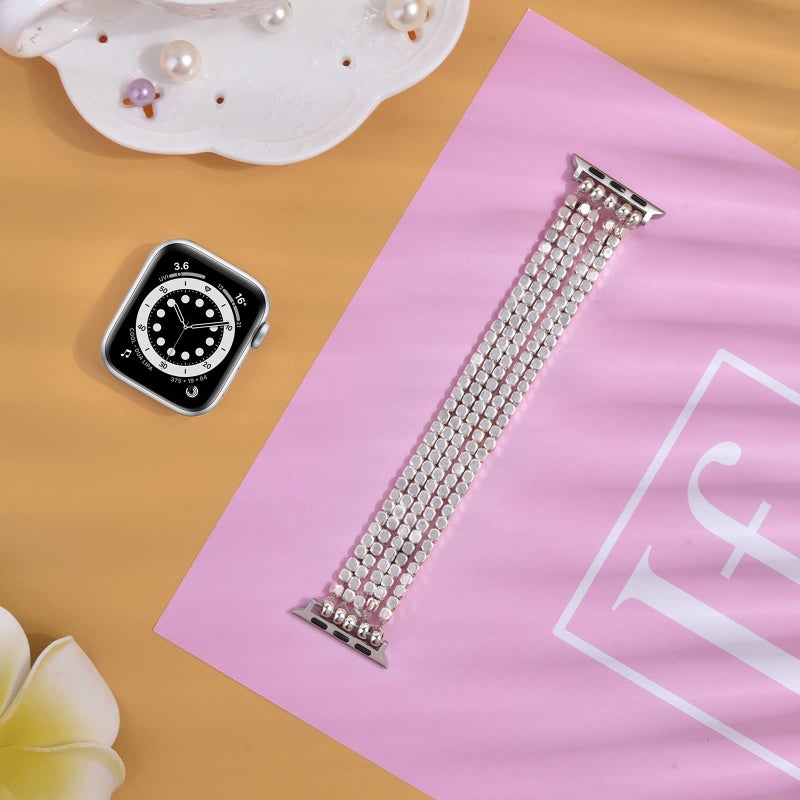MOFREE Bracelet Compatible with Apple Watch Bracelet Band 41mm/40mm/38mm/42mm/44mm/45mm Series 9 8 7 6 SE 5 Women Fashion Handmade Elastic Stretch Beaded Strap for iWatch Series 4/3/2/1 - Image 4
