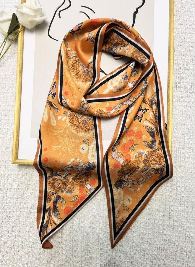 Julunar Hair Scarf for Women Silky Long Neck Head Scarves Purse Bag Scarfs for Handbag Satin Headscarf, 019.orange Floral, Long - Image 3