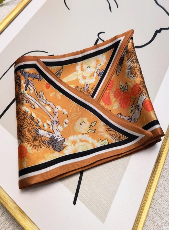 Julunar Hair Scarf for Women Silky Long Neck Head Scarves Purse Bag Scarfs for Handbag Satin Headscarf, 019.orange Floral, Long - Image 2