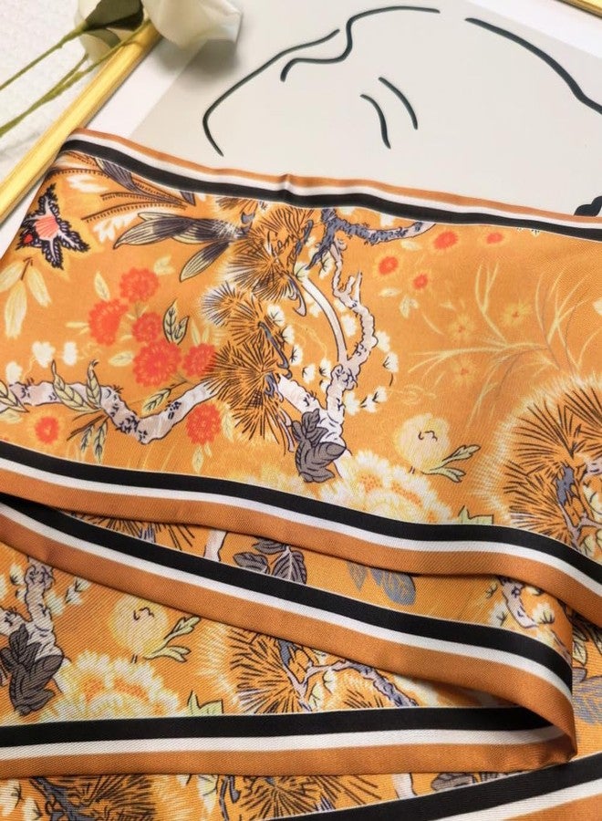 Julunar Hair Scarf for Women Silky Long Neck Head Scarves Purse Bag Scarfs for Handbag Satin Headscarf, 019.orange Floral, Long - Image 4