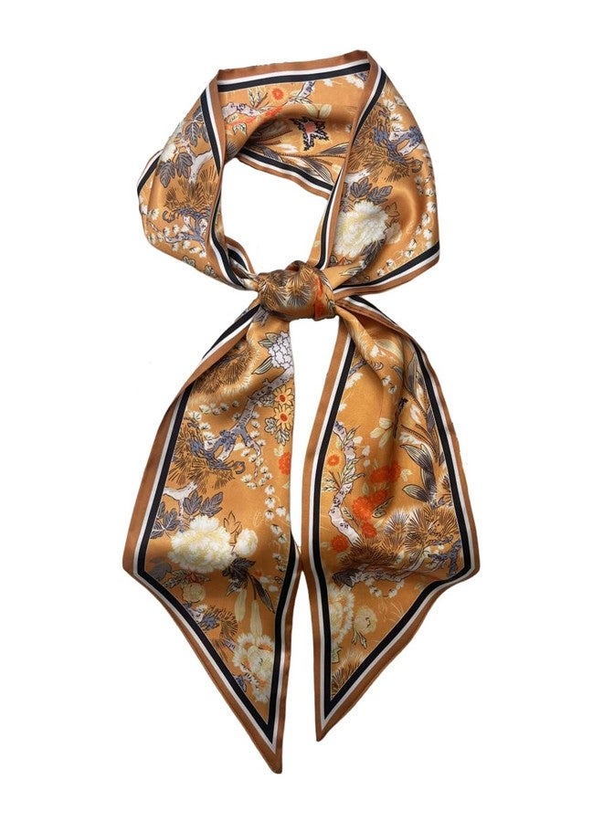 Julunar Hair Scarf for Women Silky Long Neck Head Scarves Purse Bag Scarfs for Handbag Satin Headscarf, 019.orange Floral, Long - Image 1