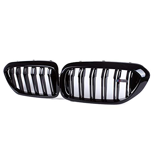 SNA G30 Grille, Front Kidney Grill Compatible for 2017-2020 BMW 5 Series G30 (ABS Double Slats Gloss Black Grills, 2-pc Set) - Image 2