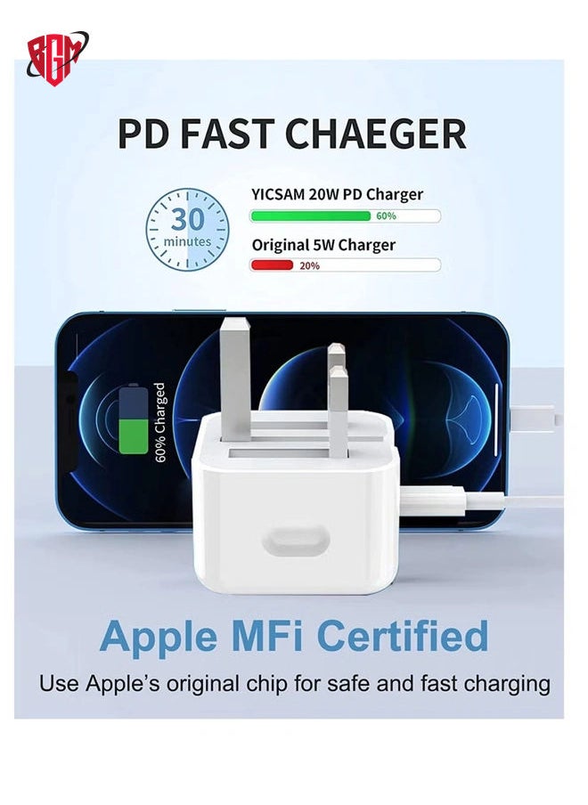 BGM - iPhone 20W Charger Apple MFi Certified‘ USB C Plug Fast Charge and USB C to Lightning Cable 2M PD Power Adapter Compatible with iPhone 13 Pro Max 13 12 SE2020 11 XR XS Max X 8 Plus iPad Pro Air Mini - Image 1