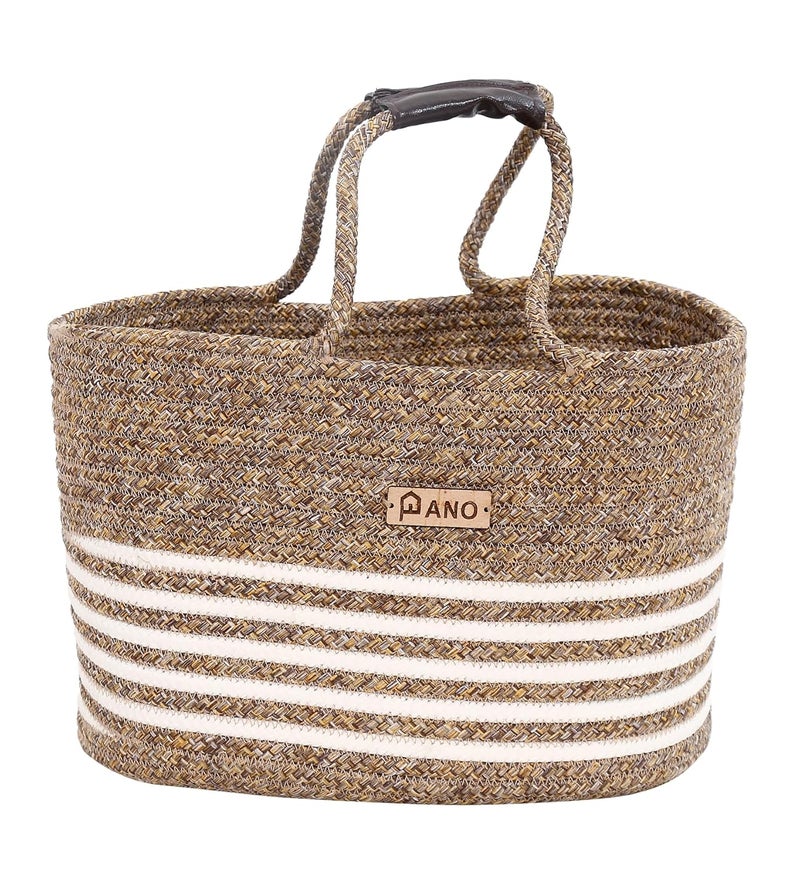 Panço Pano Polypropylene Rectangle Tiffin Basket Carry Bag, Storage Basket, Picnic Basket, Lunch Bag, Tiffin Basket, Handbag For Lunch Box And Water Bottle, (13 X 9 X 9 Inches)- Beige - Image 3
