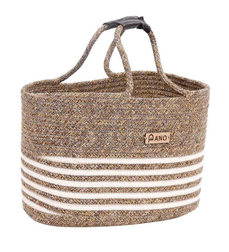 Panço Pano Polypropylene Rectangle Tiffin Basket Carry Bag, Storage Basket, Picnic Basket, Lunch Bag, Tiffin Basket, Handbag For Lunch Box And Water Bottle, (13 X 9 X 9 Inches)- Beige - Image 4