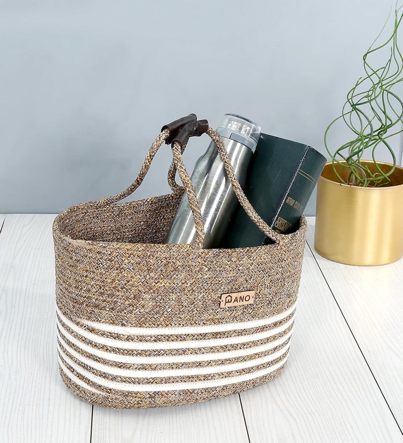 Panço Pano Polypropylene Rectangle Tiffin Basket Carry Bag, Storage Basket, Picnic Basket, Lunch Bag, Tiffin Basket, Handbag For Lunch Box And Water Bottle, (13 X 9 X 9 Inches)- Beige - Image 2
