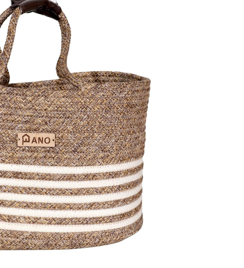 Panço Pano Polypropylene Rectangle Tiffin Basket Carry Bag, Storage Basket, Picnic Basket, Lunch Bag, Tiffin Basket, Handbag For Lunch Box And Water Bottle, (13 X 9 X 9 Inches)- Beige - Image 5