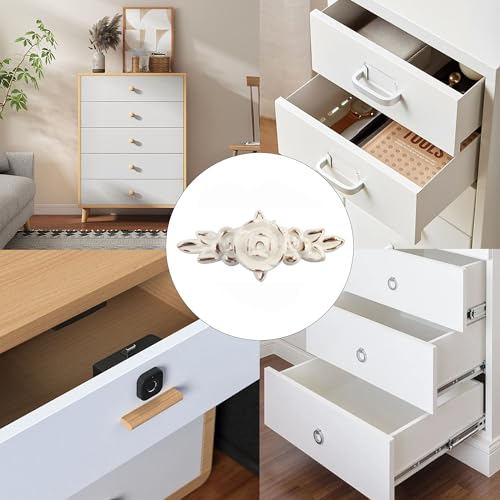PDETVEO 5PCS Vintage Euro Roses Decorate Drawer Handles with Plates, Ivory White Floral Ivory Drawer Knob, Zinc Alloy Flower Drawer Pulls Handle for Dresser Cupboard (Ivory with Golden) - Image 5