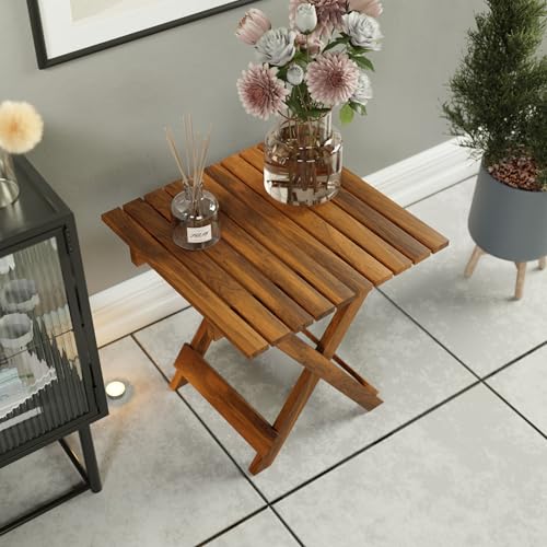 ETIQUETTE ART Patio Folding Coffee Table/Tea Table,Outdoor Wooden Square Portable End Table/Picnic Table for Camping & Dining/Balcony and Garden Bistro Side Table (Sheesham Wood) - Image 2