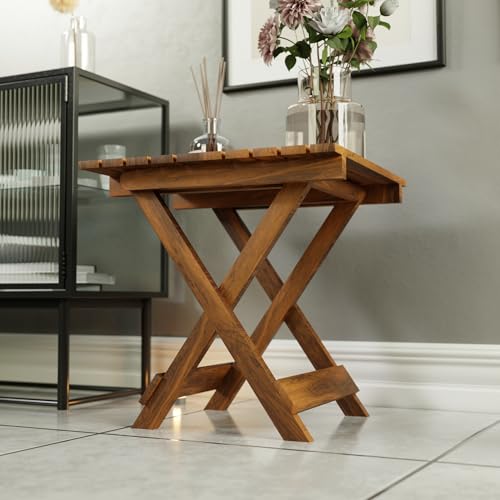 ETIQUETTE ART Patio Folding Coffee Table/Tea Table,Outdoor Wooden Square Portable End Table/Picnic Table for Camping & Dining/Balcony and Garden Bistro Side Table (Sheesham Wood) - Image 3
