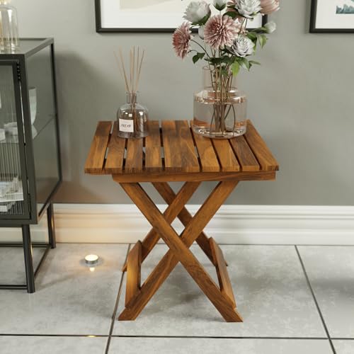 ETIQUETTE ART Patio Folding Coffee Table/Tea Table,Outdoor Wooden Square Portable End Table/Picnic Table for Camping & Dining/Balcony and Garden Bistro Side Table (Sheesham Wood) - Image 1