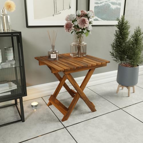 ETIQUETTE ART Patio Folding Coffee Table/Tea Table,Outdoor Wooden Square Portable End Table/Picnic Table for Camping & Dining/Balcony and Garden Bistro Side Table (Sheesham Wood) - Image 4