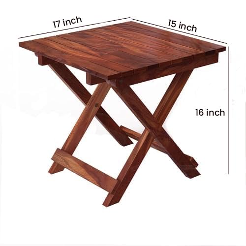 ETIQUETTE ART Patio Folding Coffee Table/Tea Table,Outdoor Wooden Square Portable End Table/Picnic Table for Camping & Dining/Balcony and Garden Bistro Side Table (Sheesham Wood) - Image 5