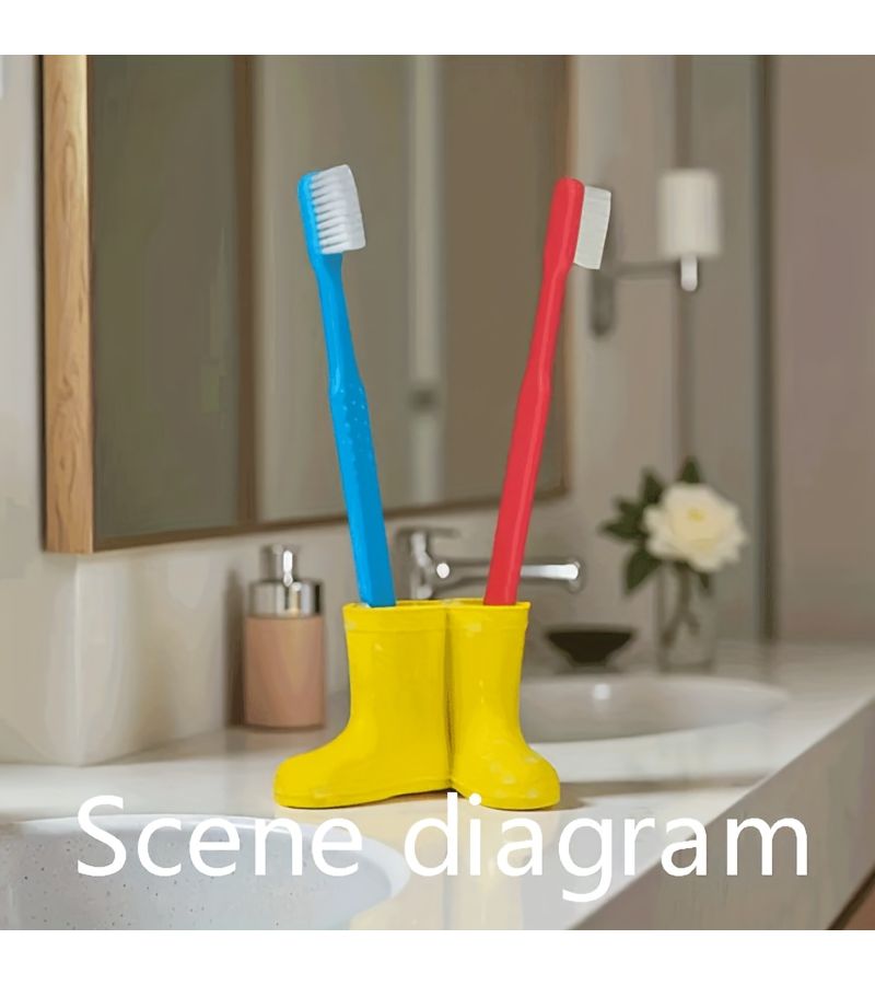 Green Rain Boot Toothbrush Holder Cute Plastic Bathroom Storage Organizer Freestanding Design - Image 5