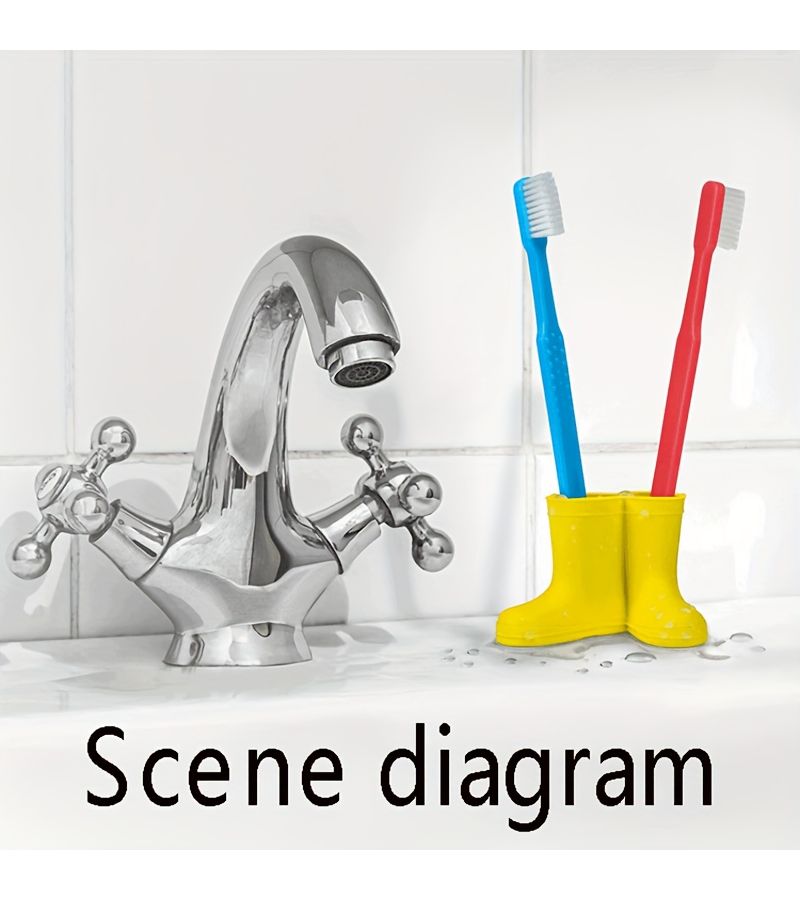 Green Rain Boot Toothbrush Holder Cute Plastic Bathroom Storage Organizer Freestanding Design - Image 1