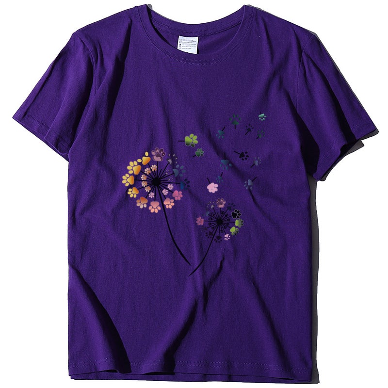 2020 Spring Women's T-Shirt Dog Claw Dandelion Print Pattern Women's T-Shirt 10170 - Image 1