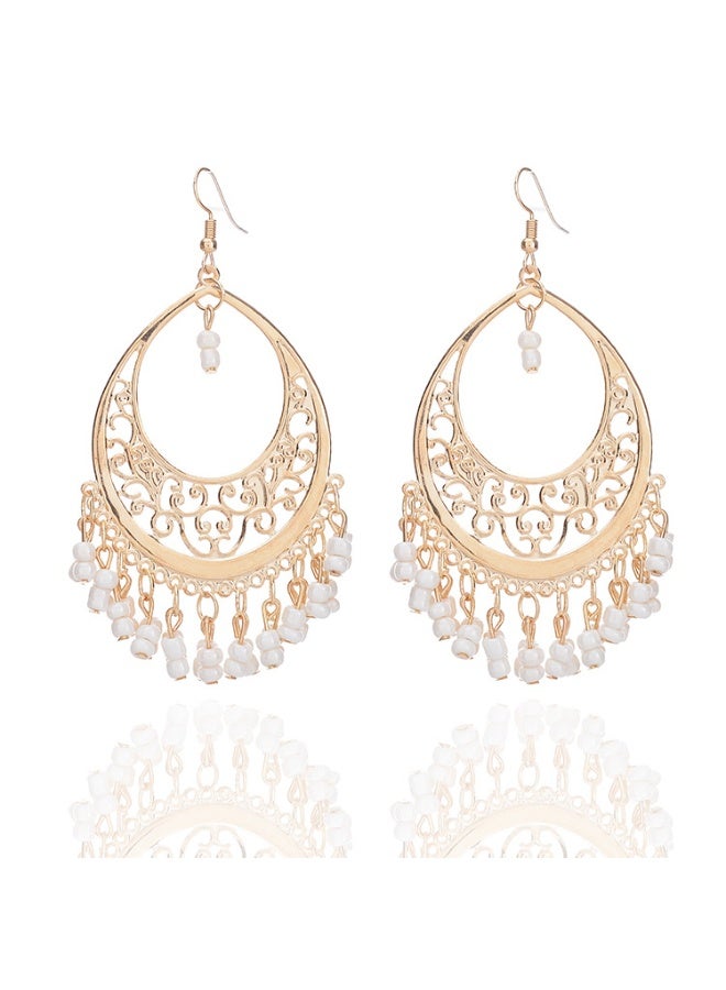 NIBEMINENT Bohemian Hollow Out Beaded Tassel Earrings - Trendy European and American Style