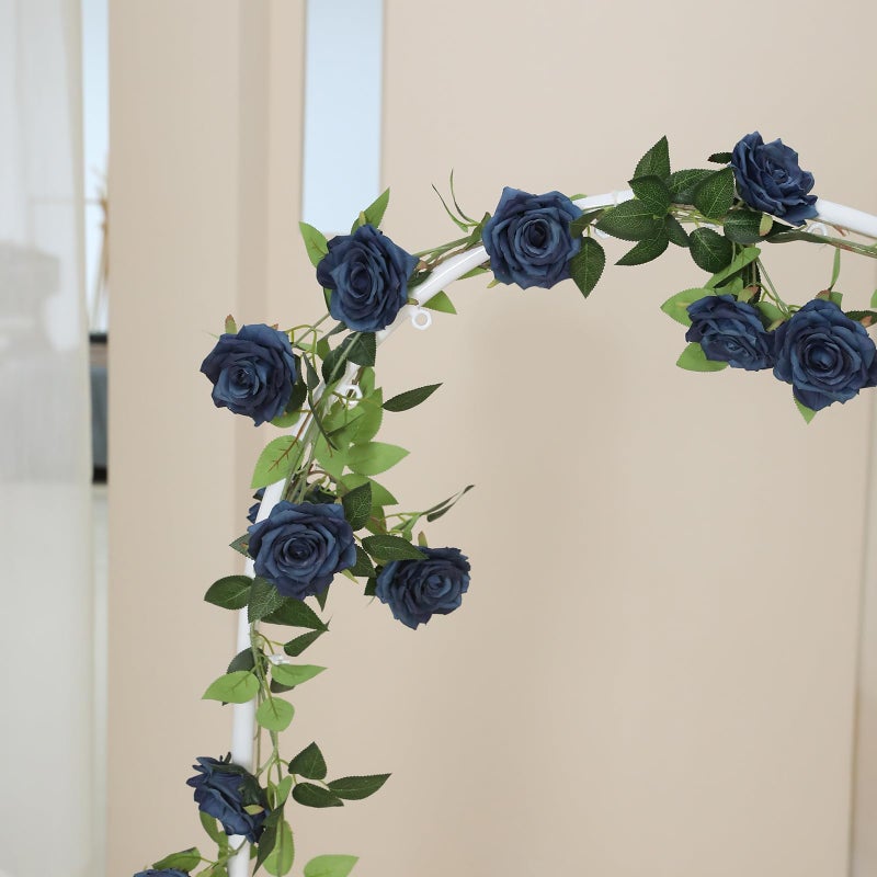 dallisten 2 Strands 73'' Artificial Silk Rose Flower Vines Garland, Fake Roses Floral Green Leaves Hanging Plant for Wedding Arrangement Decoration, Wall, Party, Bedroom, Home Decor (Blue) - Image 4
