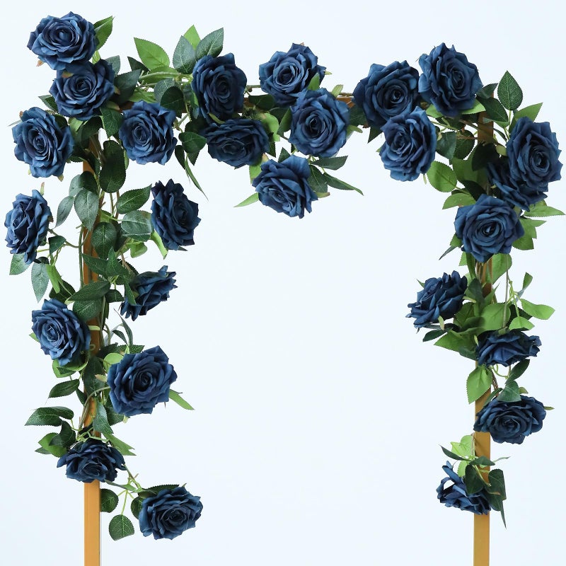 dallisten 2 Strands 73'' Artificial Silk Rose Flower Vines Garland, Fake Roses Floral Green Leaves Hanging Plant for Wedding Arrangement Decoration, Wall, Party, Bedroom, Home Decor (Blue) - Image 1