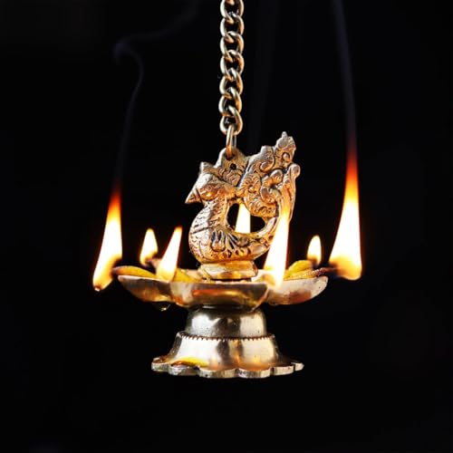 Indian-Shelf Indianshelf 2 Pieces Brass Hanging Diya Mada Vilakku For Home Entrance Brass Decorative Items For Living Room Deepa Hanging Diya For Pooja Room Brass Peacock Hanging Diya Peacock Decoration Items - Image 5